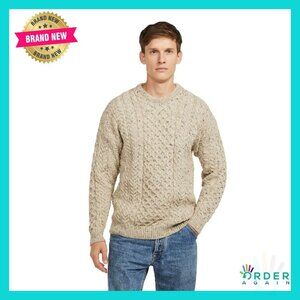 Classic Cable Knit Wool Sweater Traditional Aran Stitch Preppy Elegant